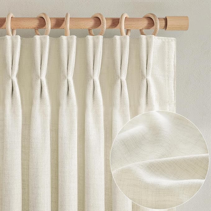 Pinch Pleated 70 Inch Extra Wide Cream Light Filtering Dining Room Curtains 96 - Image 2