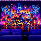 AOHMPT Glow-in-the-Dark Halloween Tapestry - UV Reactive Black Light Wall Hanging Decor for Spooky Parties, Bedroom, Living Room (Pumpkin, 79L x 59W, Unframed)