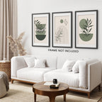 Sage Green Boho Wall Art Set of 3 Abstract Minimalist Geometric Line Poster Green Botanical Leaf Canvas Prints Modern Artwork Painting Decor for Living Room Bedroom Office 16x24 in Unframed