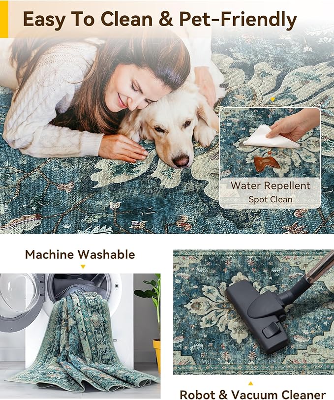 RELEANY Washable Area Rug, Small 2'x3', Water Repellent, Pet Friendly, Vintage - Image 7