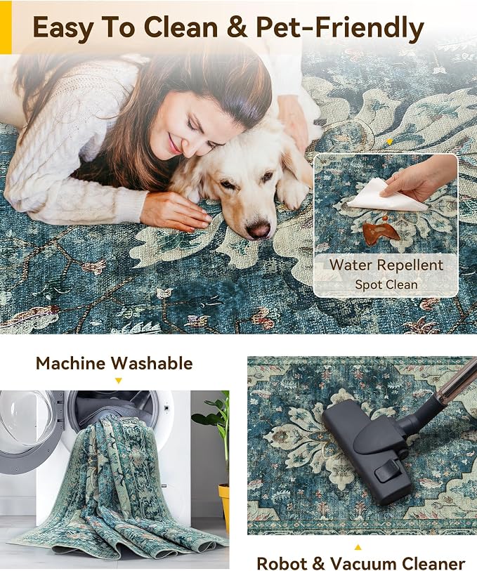 RELEANY Washable Area Rug, Square 4'x4', Water Repellent, Pet Friendly - Image 3
