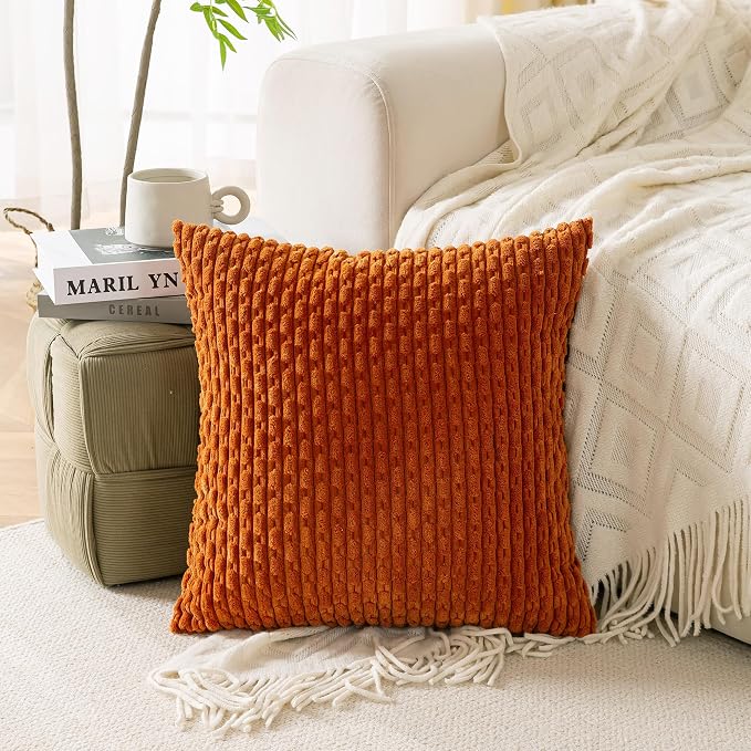 Set of 4 Burnt Orange Decorative Throw Pillow Covers 24x24 Inch Corduroy Pillow - Image 8