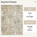 Soalmost Abstract Area Rug 6x9 for Living Room Washable Rugs Orange/Brown | - Image 5