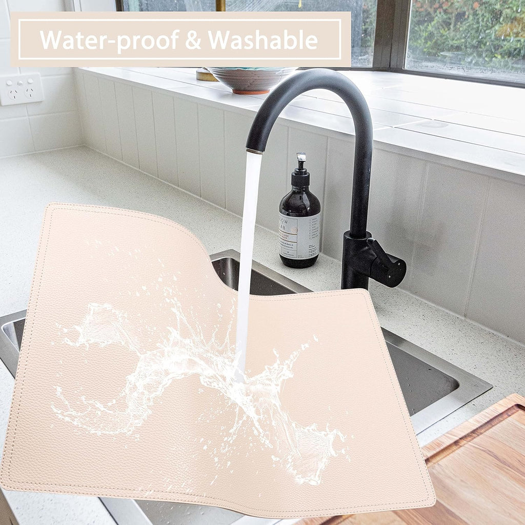 Set of 4 Faux Leather Placemats, PU Table Mats, Waterproof, Stain Resistant, Heat Resistant, Non-Slip Easy to Clean for Kitchen Dining Table,Conference Table C Beige Rectangle