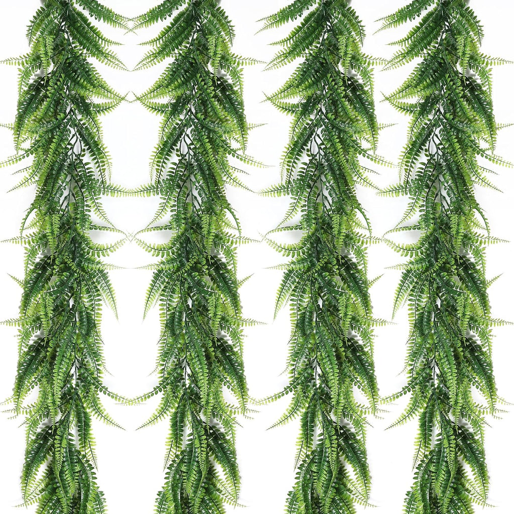 RECUTMS 4pcs Ferns Garland 6 FT Ivy Vines Fake Plant Artificial Hanging Plant Faux Boston Ferns Greenery Leaves Fake Vines for Outdoor Indoor Home Garden Decoration Party Table Wall Decoration(Green)