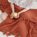 Amélie Home Knit Throw Blanket with Tassels for Couch, Luxury Boho Throw Blanket for Summer Orange, 50"x60"