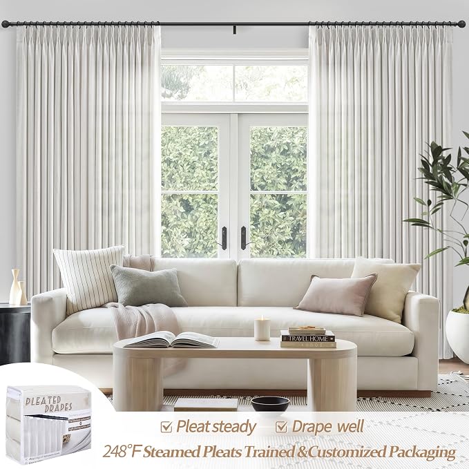 PleatedDrapes Beige White Sheer Linen Curtains 96 Inches Long - Image 6
