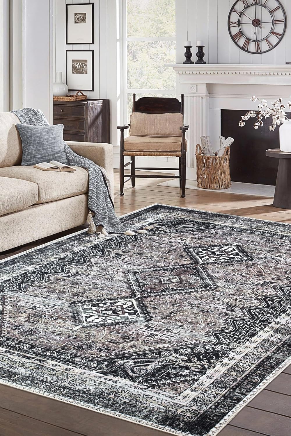 Keen Home Design 4x6 Rug - Machine Washable Area Rug with Non-Slip Backing, Ideal for Living Room, Dining Room, Bedroom - Vintage, Easy Clean, Durable, Low Pile Rug - (4' x 6')