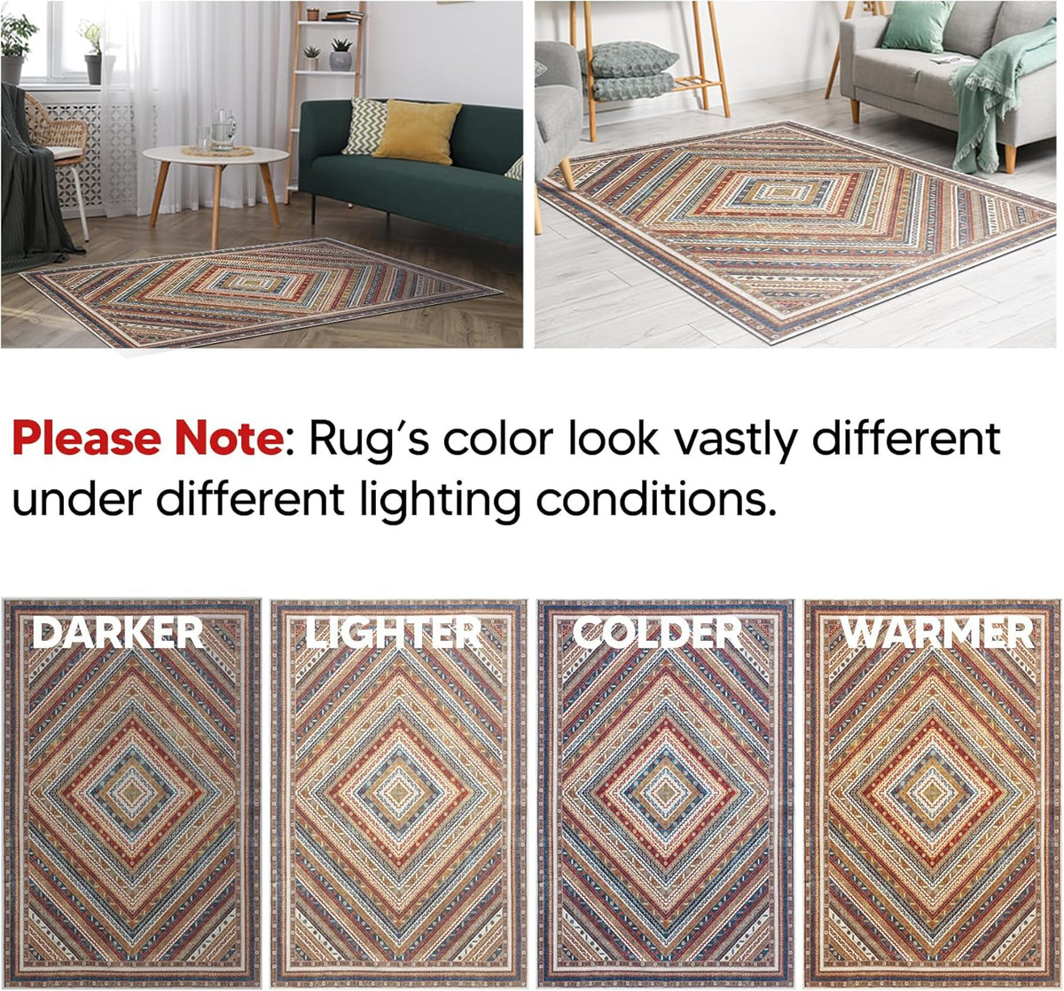 Keen Home Design 6x9 Rug - Machine Washable Area Rug with Non-Slip Backing, Ideal for Living Room, Dining Room, Bedroom - Vintage, Easy Clean, Durable, Low Pile Rug - (6' x 9')