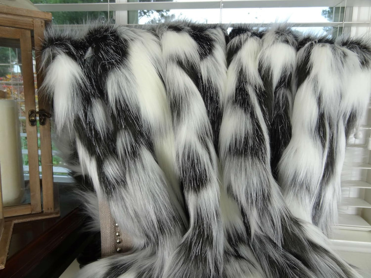 Gray Black White Faux Fur Oversized Blanket and Bedspread - Tibet Fox Fur - Gray Black White Luxury Faux Fur - Soft Faux Fur Blankets, Bedspreads and Throws, Handmade in USA, 16438