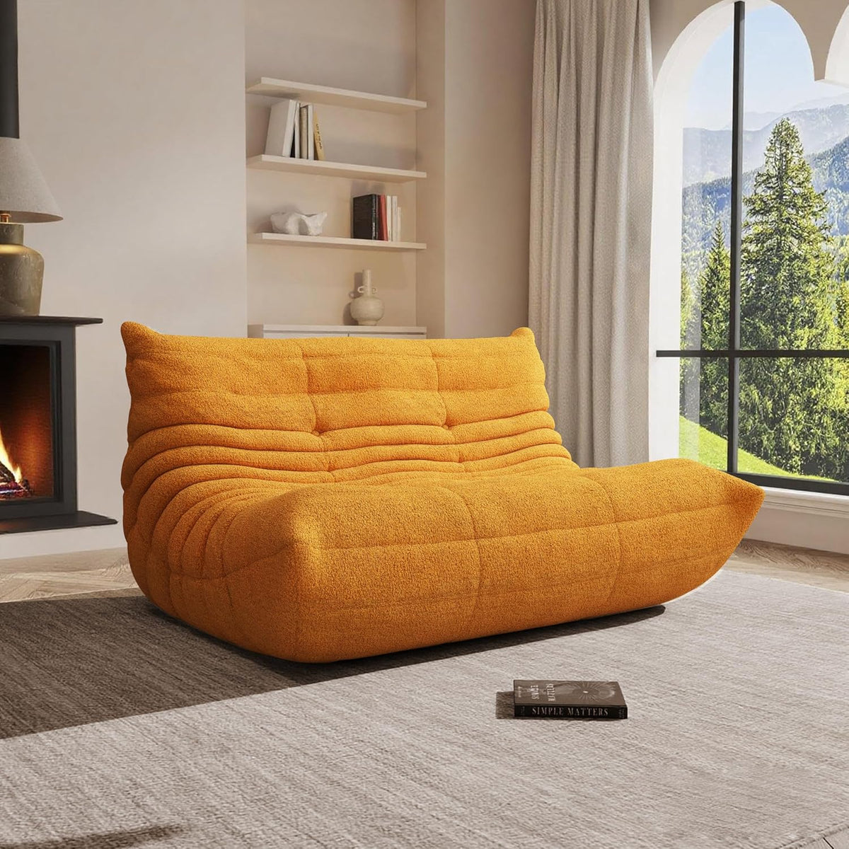 Bean Bag Chair, Oversized Loveseat Fireside Chair for Adults, 2 Seater with Memory Foam Filled, Lazy Sofa Lounge Floor Sofa for Living Room, Bedroom, Office, No Assembly Required. (Yellow)