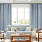 Light Blue Pinch Pleated Dual Layer Blackout Linen Curtains 102 Inches Long | - Image 8