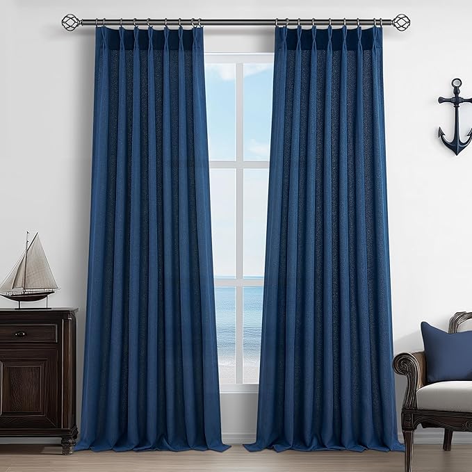 Pinch Pleated Denim Blue Curtains 102 Inches Long by PleatedDrapes