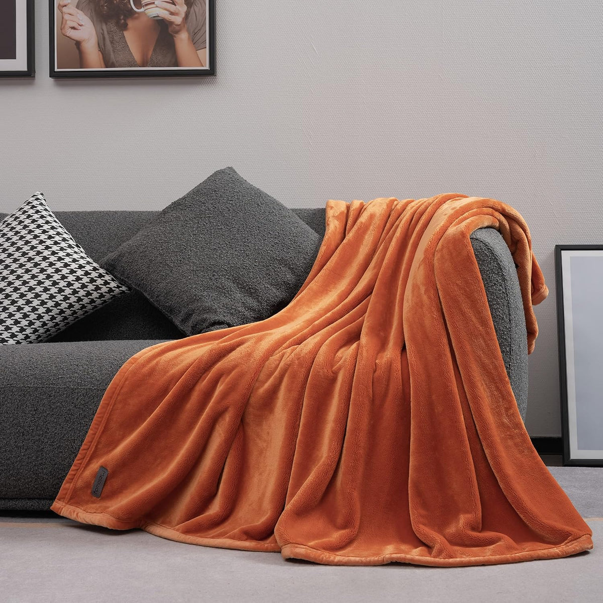 Mellowdy Extra Thick Hearty Plush Flannel Blanket (Burnt Orange, 60x80) - 500GSM Twin Size Warm Blanket for Winter, Fall | Soft, Fluffy, Cuddly, Perfect for Bed, Oversized Throw for Couch, Sofa