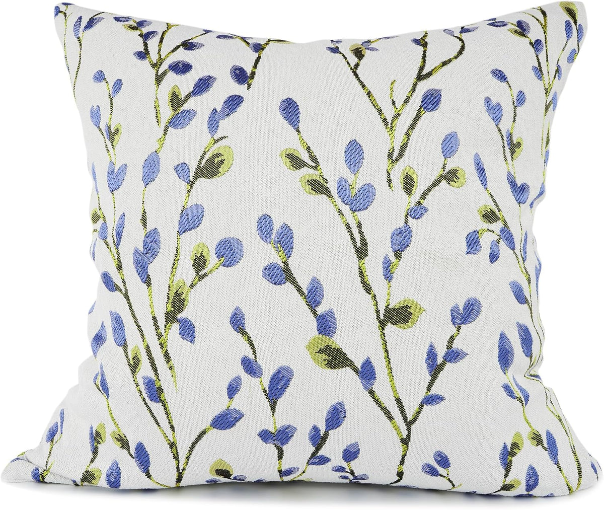 YOUR SMILE Classical Embroidery Jacquard Blue Square Decorative Throw Pillow Case Cushion Cover 18x18 inch