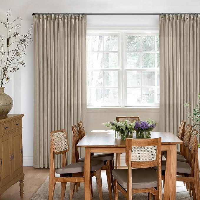 Grey Beige Pinch Pleated Semi Sheer Linen Curtains 92 Inches Long 2 Panel | - Image 6