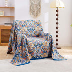 Boho Throw Blanket for Bed, 100% Cotton Soft Rustic Quilt Fall Blanket, 50"x60" Floral Printed Farmhouse Decor Bed Blankets, All Season Rustic Reversible Bohemian Throw Quilt