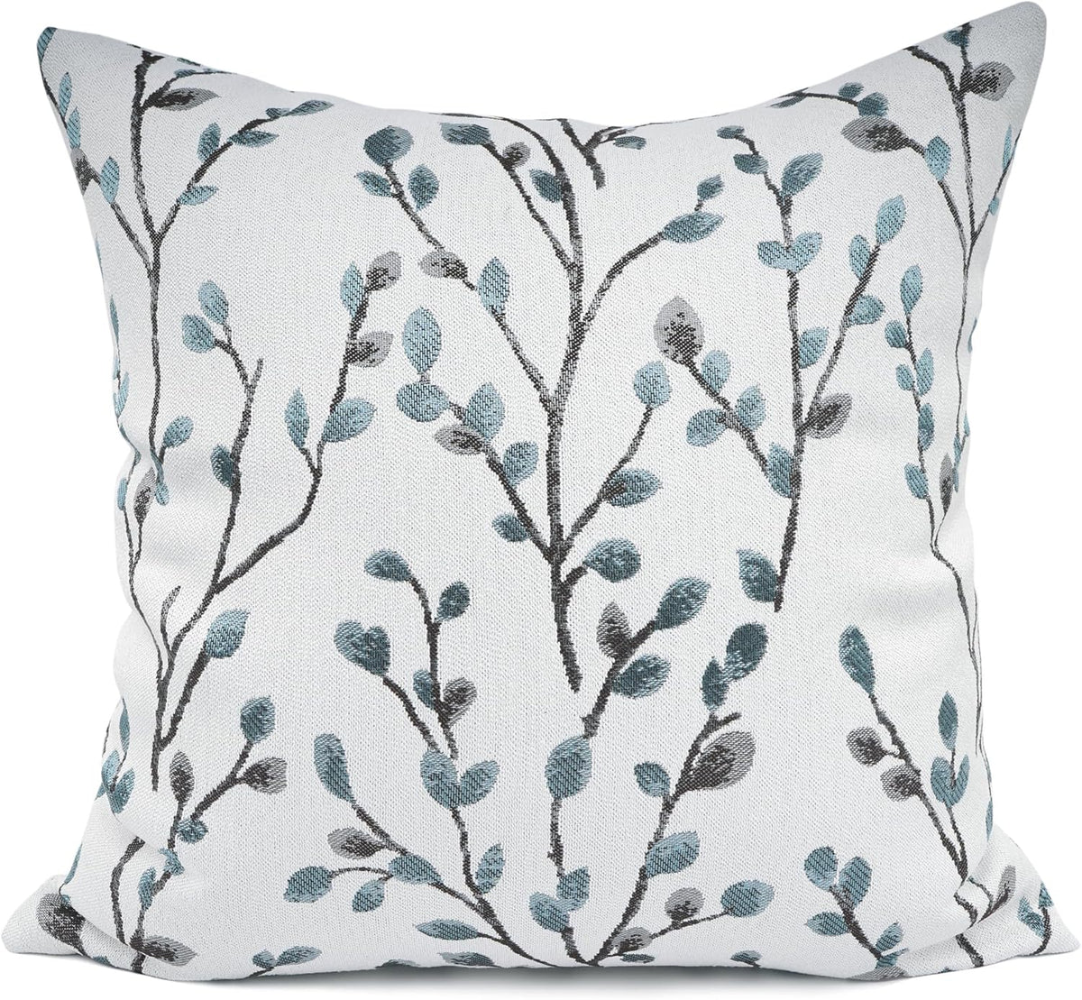 YOUR SMILE Classical Embroidery Jacquard Teal Leaf Pattern Square Decorative Throw Pillow Case Cushion Cover 18x18 inch