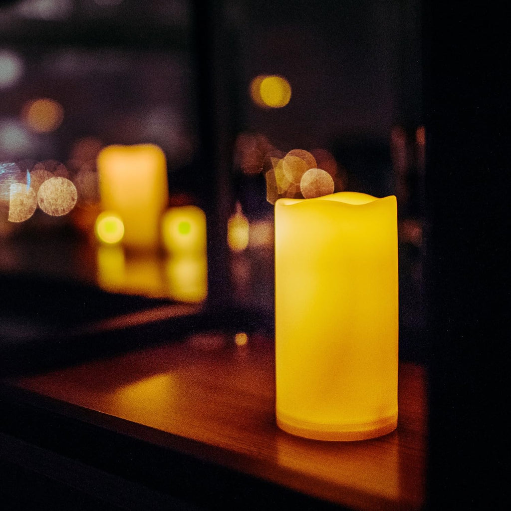 CANDLE CHOICE Waterproof Outdoor Battery Operated Flameless Candles with Remote Timer Plastic Flickering Fake Electric LED Pillars for Lantern Garden Wedding Christmas Decorations 3x6 Inches 2 PCS
