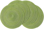 Leetaltree Round Placemats Heat and Slip Resistant Cotton Table Mats, Washable Bohemian Placemats for Dining Tables (Sage Green, Set of 4)