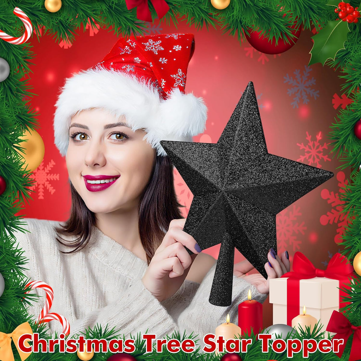Tree Topper Star, 10" Rose Gold Christmas Star Tree Topper Accessories, Large Xmas Glitter 3D Bethlehem Tree Topper Ornament, Waterproof Holiday Christmas Tree Topper Star for Home Indoor Outdoor