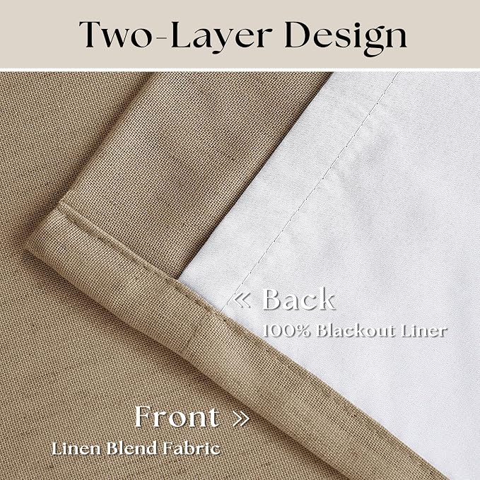 Light Brown Blackout Linen Curtains 108 Inches Long Pinch Pleated | Black Out - Image 4