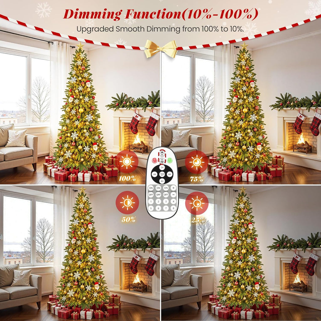 6.5ft Slim Pencil Christmas Tree Pre-lit, Remote Control, Rotating & Foldable Stand, RGB & Warm White Light for Home Decor