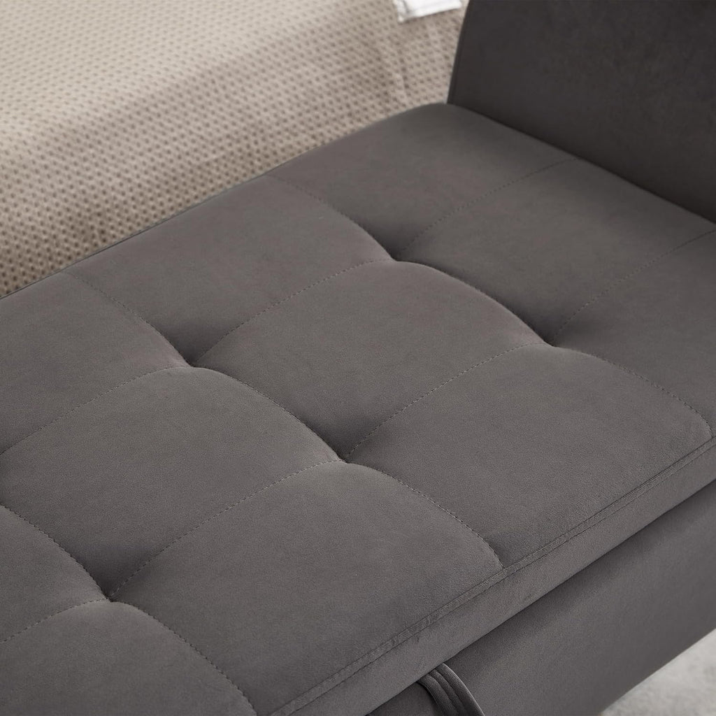 Furniliving 51” Bedroom Bench, End of Bed Bench with Button-Tufted Large Upholstered Storage Bench Ottoman Velvet Window Bench with Storage Shoe Cabinet Bench, for Bedroom, Entryway, Closet, Grey