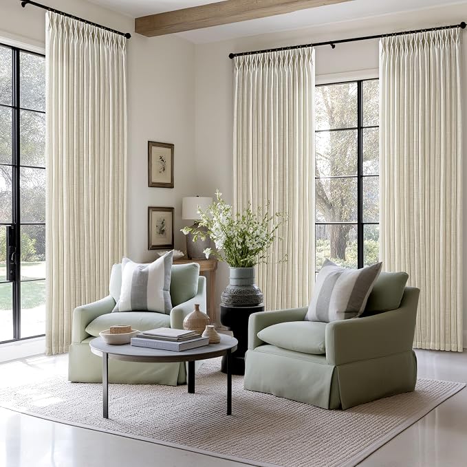 Tan Beige Memory Trained Semi Sheer Linen Pleated Curtains 80 Inches Long | 80 - Image 8