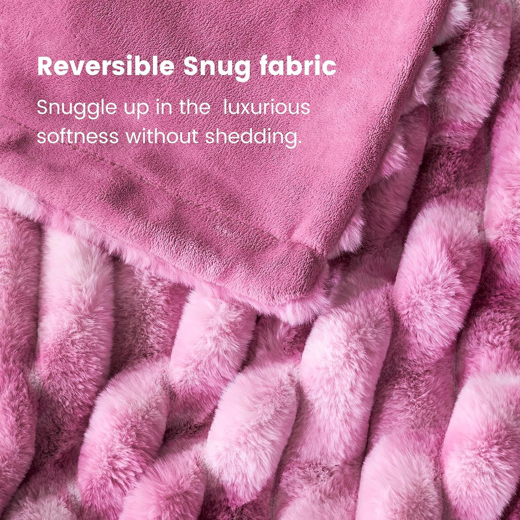 Cozy Bliss Faux Fur Throw Blanket for Couch, Cozy Warm Plush Striped Blanket for Sofa Bedroom Living Room,60 * 80 Inches Tie-dye Pink