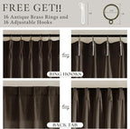 Linen Pleated Semi Sheer Dark Chocolate Back Tab Curtains 120 Inches Long | - Image 6