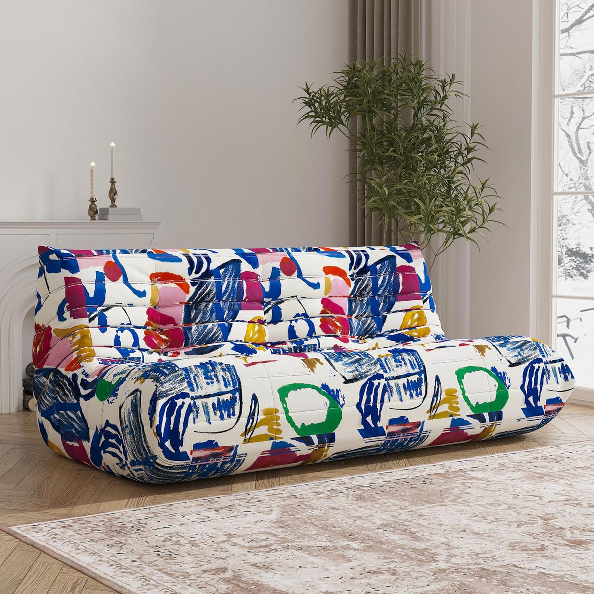 Big Bean Bag Chairs for Adults, 3 Seater Large Bean Bag Sofa, Fireside Chair Lazy Sofa Chair with High Density Comfortable Foam, Modern Bean Bag for Living Room, Bedroom, Office (Multicolor)