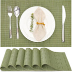 Myir JUN Placemats Set of 6, Vinyl Woven Placemats Place Mats Indoor Washable Table Mats Non-Slip Place mats for Dining Table (Green, Set of 6)