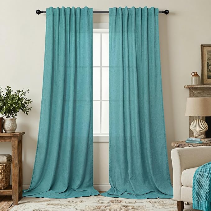 Pitalk Light Filtering Teal Sheer Curtains 108 Inches Long 2 Panels Set by Pitalk