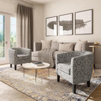 BELLEZE Accent Barrel Chair Set of 2, Linen Round Chair Club Tub Sofa Corner Chair with Flared Legs and Cozy Soft Padding for Living Room Bedroom Waiting Room - White & Gray