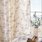 Taupe Vintage Floral Linen Curtains Farmhouse 38W X 90L 2 Panels | Elisa Series - Image 5