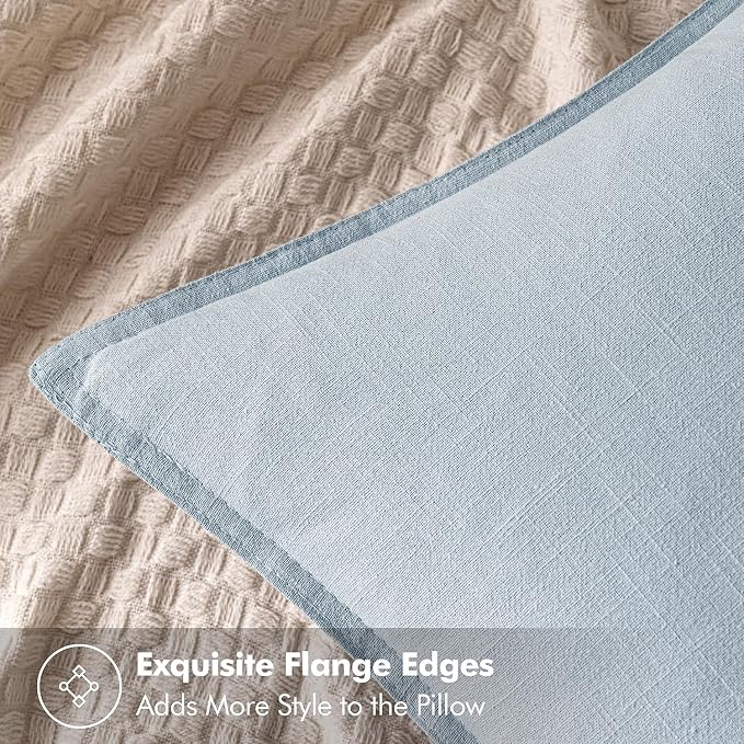 MIULEE Decorative Linen Pillow Covers 20x20 Inch Light Blue | Boho Farmhouse​ - Image 2