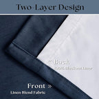 Dark Blue Linen 100% Blackout 120 Inch Curtains - Image 4