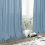 Blue Semi Sheer Linen Curtains 90 inch Length - Image 6