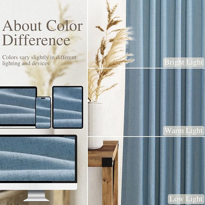 2 Panels Set Blue Linen Curtains 126 Inches Long - Image 4