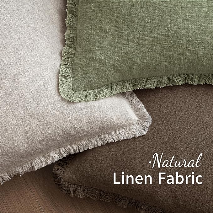 MIULEE Linen Fringe Decorative Euro Pillow Covers Chocolate Brown 24x24 | Set - Image 4