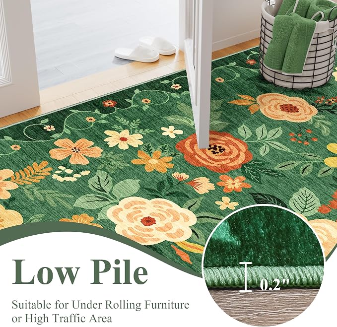 DUKINO 2x6 Runner Rug for Hallway Washable Kitchen Rugs Non Slip Dark Green | - Image 8