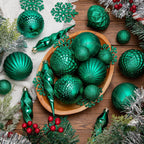 50PCS Christmas Tree Ornaments Set with Shatterproof Balls Icicle Snowflake Hanging Ornaments for Home Office Farmhouse Christmas Decorations, Dark Green