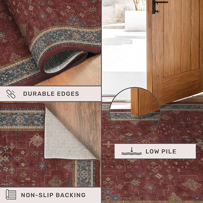 Non Slip 10ft Long Hallway Runner Rug Burgundy - Image 5