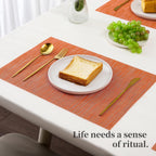 Leetaltree Orange Placemats Set of 12 - Heat Resistant Non-Slip Place mats for Dining Table, Washable Durable PVC Vinyl Woven Table Mats（Orange, 12）