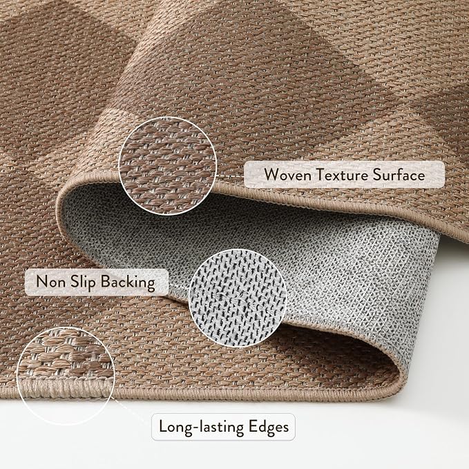 Lahome Checkered Easy Jute Outdoor Patio Rug, 6x9 Living Room Rugs Washable | - Image 4