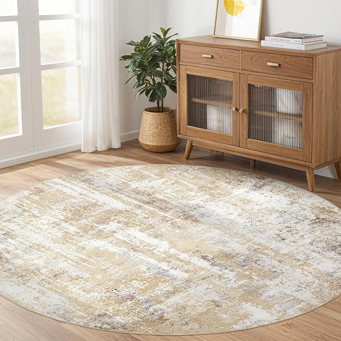 LOONGRUG Round Rug 5x5 Washable Neutral Modern Abstract Circle Area Rugs | Soft - Image 6