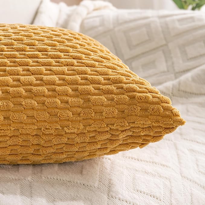 Set of 4 Yellow Rust Aqua Decorative Throw Pillow Covers 26x26 Inch Corduroy - Image 7