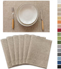 Demetex Linen Placemats Set of 6 Heat Resistant Wipeable Cloth Table Place Mats for Dining Table Indoor Restaurants, 13 x 19 inches, Linen