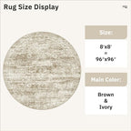Soalmost Round Rugs 8ft Living Room Circle Area Rug 8x8 Brown Vintage | - Image 5